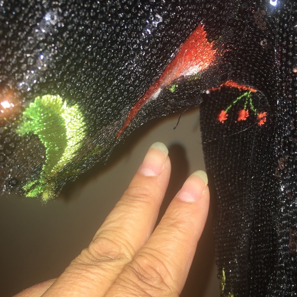 ZARA Black Sequins Mini Embroidered Floral Dress - Size Large - Picture 14 of 17